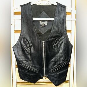 Vintage 90’s Punchline Black 100% Leather Vest with Zipper